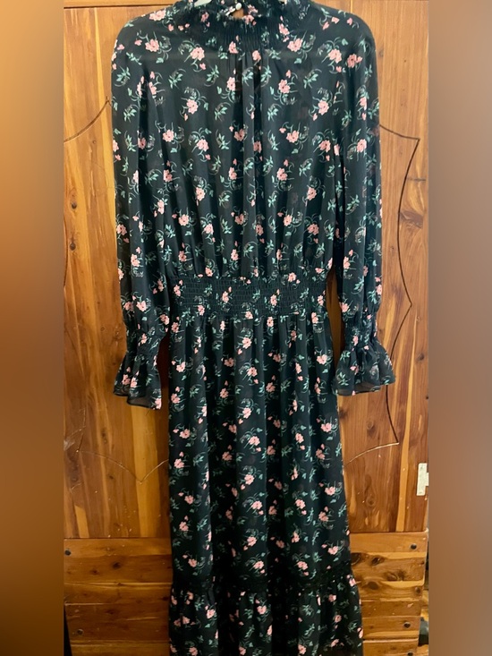 English Factory Dresses & Skirts - Vintage English Factory Black Floral Long-Sleeve Maxi Dress